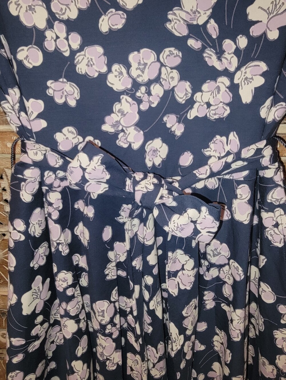 NWT Pact Organic Cotton Fit & Flare Petal Sleeve Dress Navy Floral Pockets Large - Picture 4 of 12